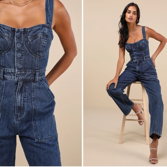 Lulus Pants - LULU's Sexy Resort Vacation Casual Date Night Bustier Denim Overalls